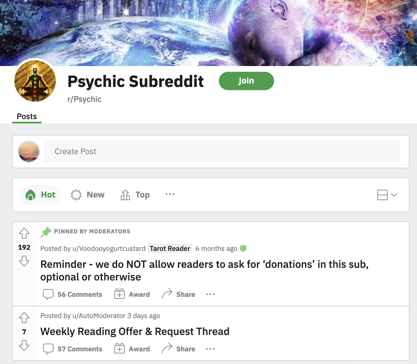 psychic subreddit homepage